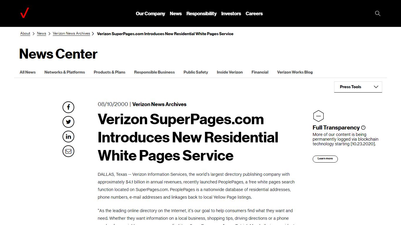 Verizon SuperPages.com Introduces New Residential White Pages Service ...